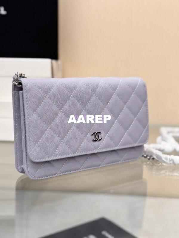 Replica Chanel New Magnetic Caviar Wallet On Chain WOC Light Purple Bag 33814 4