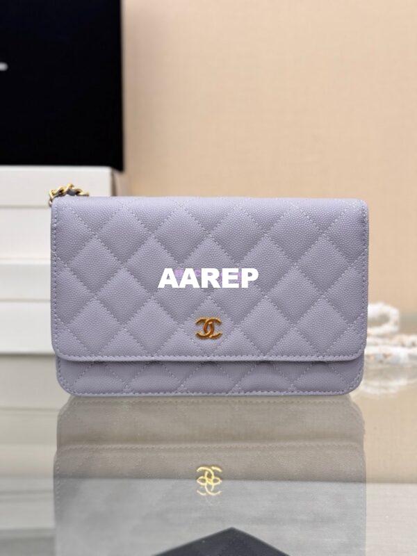 Replica Chanel New Magnetic Caviar Wallet On Chain WOC Light Purple Bag 33814 12