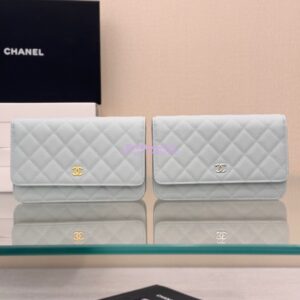 Replica Chanel New Magnetic Caviar Wallet On Chain WOC Light Blue Bag 33814