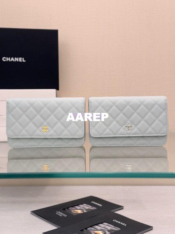 Replica Chanel New Magnetic Caviar Wallet On Chain WOC Light Blue Bag 33814 3