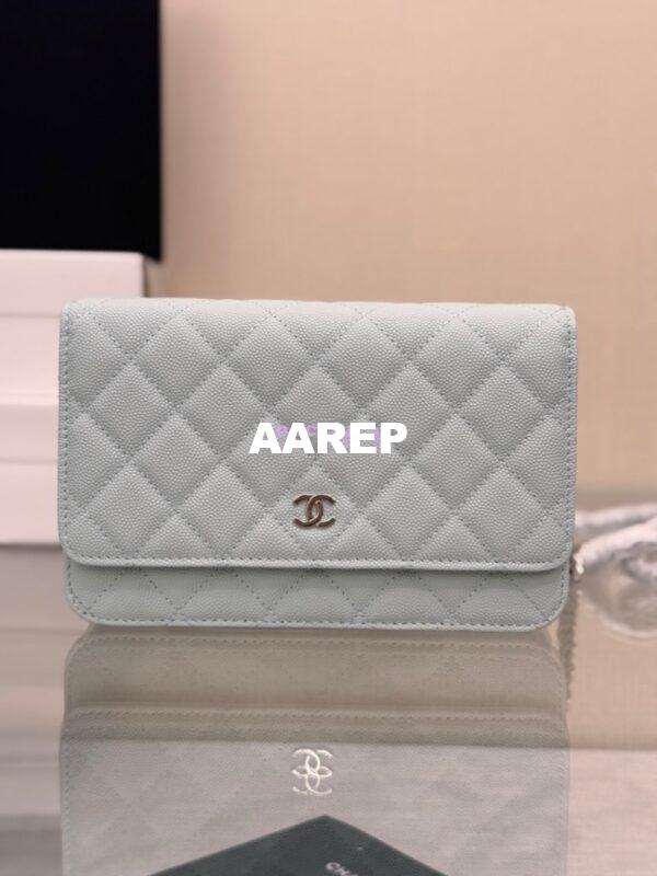 Replica Chanel New Magnetic Caviar Wallet On Chain WOC Light Blue Bag 33814 4