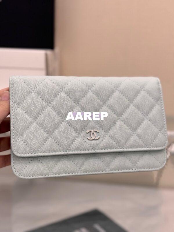 Replica Chanel New Magnetic Caviar Wallet On Chain WOC Light Blue Bag 33814 5