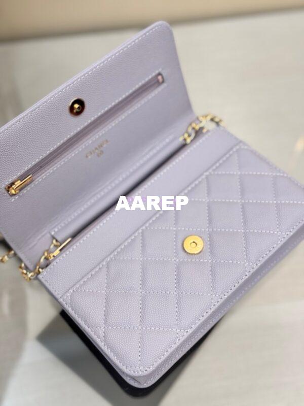 Replica Chanel New Magnetic Caviar Wallet On Chain WOC Light Purple Bag 33814 18
