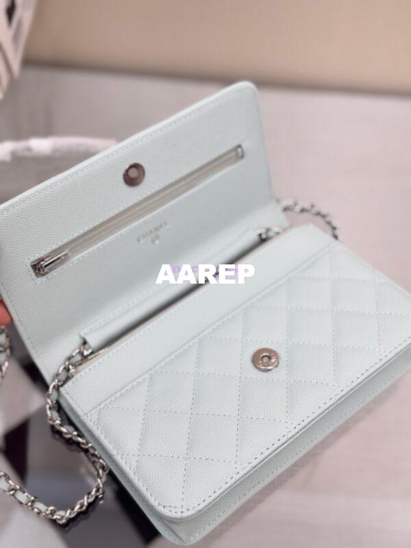 Replica Chanel New Magnetic Caviar Wallet On Chain WOC Light Blue Bag 33814 10