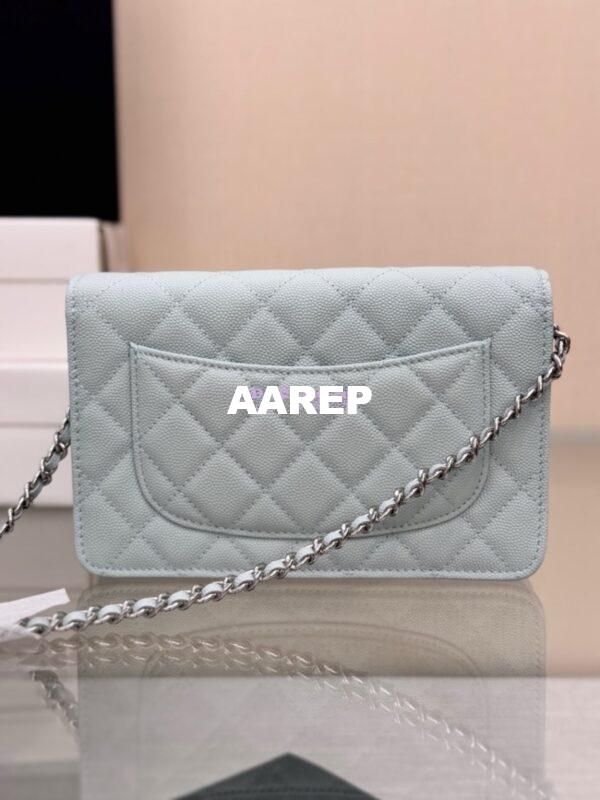 Replica Chanel New Magnetic Caviar Wallet On Chain WOC Light Blue Bag 33814 12