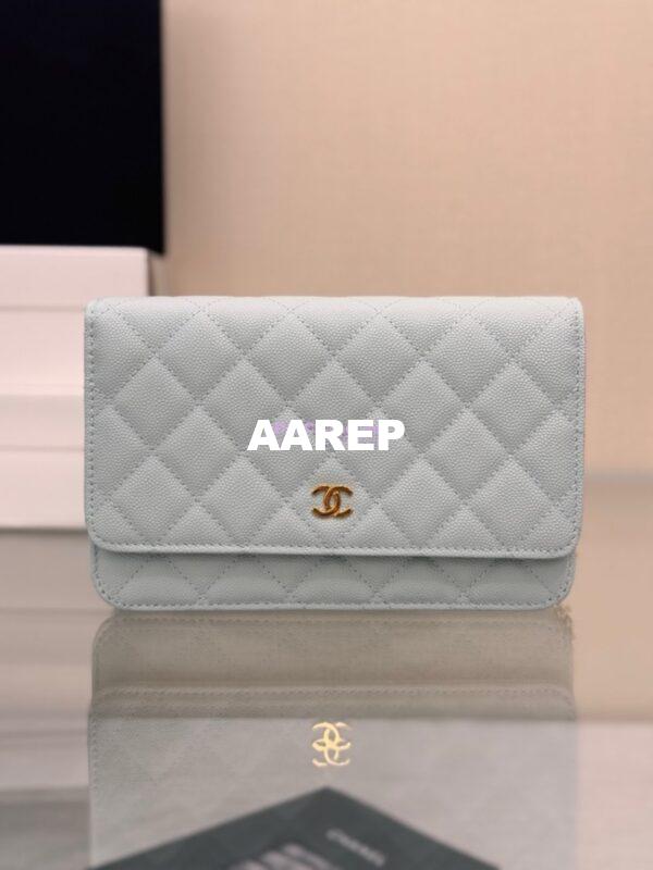 Replica Chanel New Magnetic Caviar Wallet On Chain WOC Light Blue Bag 33814 13