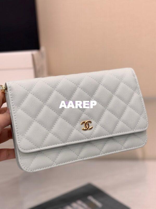 Replica Chanel New Magnetic Caviar Wallet On Chain WOC Light Blue Bag 33814 14