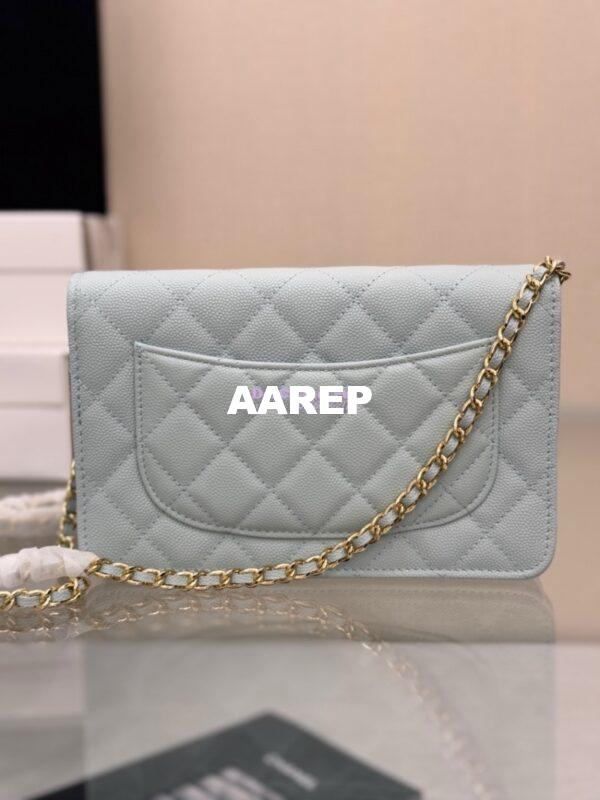 Replica Chanel New Magnetic Caviar Wallet On Chain WOC Light Blue Bag 33814 16