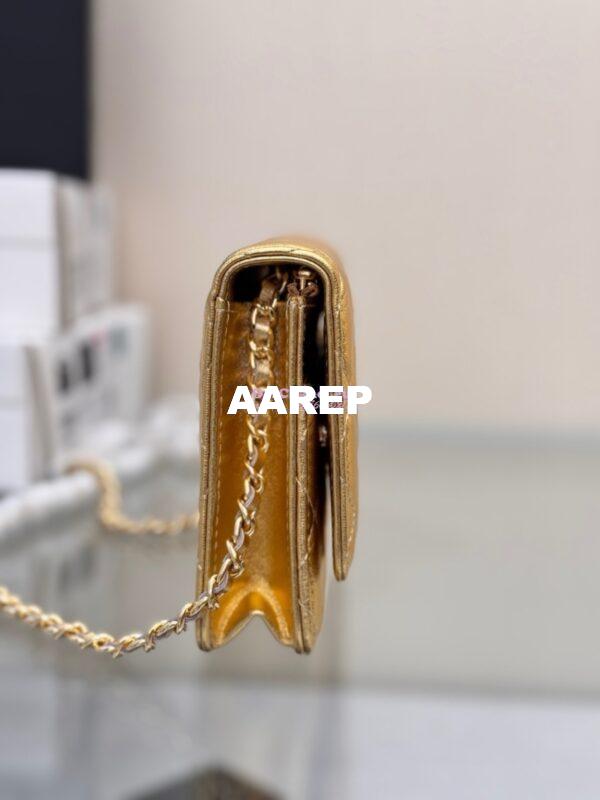 Replica Chanel New Magnetic Metallic Lambskin Wallet On Chain WOC Gold Bag 33814 4