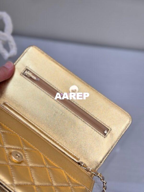 Replica Chanel New Magnetic Metallic Lambskin Wallet On Chain WOC Gold Bag 33814 7