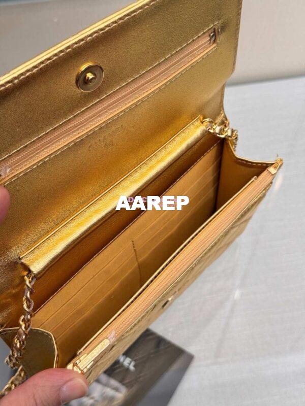 Replica Chanel New Magnetic Metallic Lambskin Wallet On Chain WOC Gold Bag 33814 8