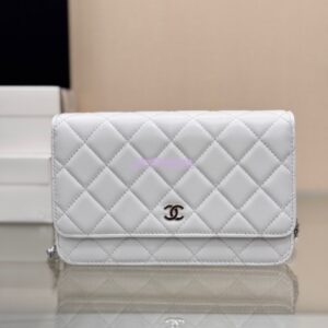 Replica Chanel New Magnetic Lambskin Wallet On Chain WOC White Bag 33814 2