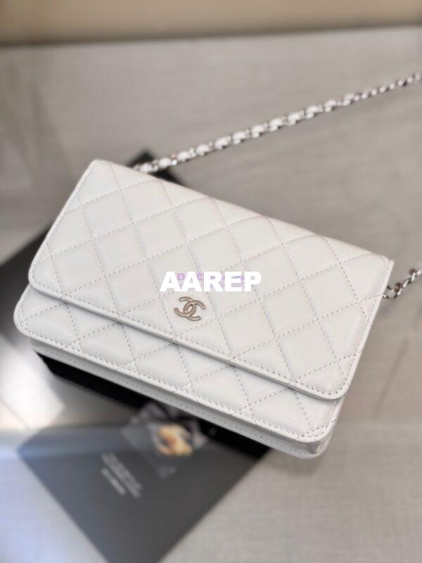 Replica Chanel New Magnetic Lambskin Wallet On Chain WOC White Bag 33814 3