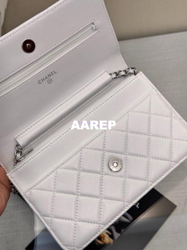 Replica Chanel New Magnetic Lambskin Wallet On Chain WOC White Bag 33814 6