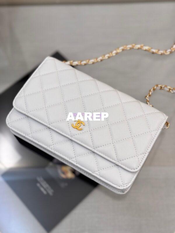 Replica Chanel New Magnetic Lambskin Wallet On Chain WOC White Bag 33814 11
