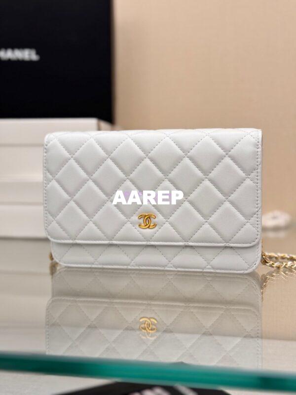 Replica Chanel New Magnetic Lambskin Wallet On Chain WOC White Bag 33814 13