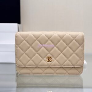 Replica Chanel New Magnetic Lambskin Wallet On Chain WOC Beige Bag 33814 2