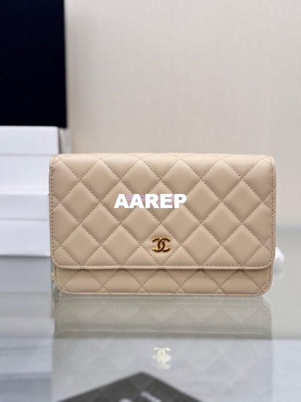 Replica Chanel New Magnetic Lambskin Wallet On Chain WOC Beige Bag 33814 2