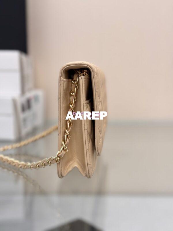Replica Chanel New Magnetic Lambskin Wallet On Chain WOC Beige Bag 33814 3