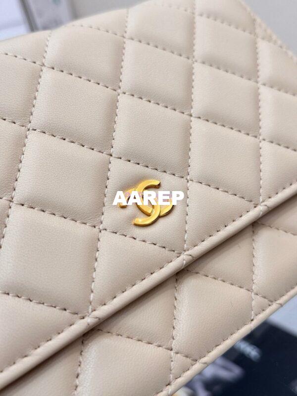 Replica Chanel New Magnetic Lambskin Wallet On Chain WOC Beige Bag 33814 4