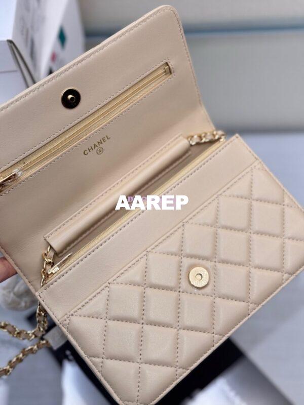 Replica Chanel New Magnetic Lambskin Wallet On Chain WOC Beige Bag 33814 5