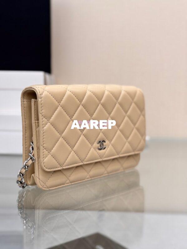 Replica Chanel New Magnetic Lambskin Wallet On Chain WOC Beige Bag 33814 11