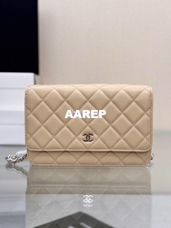 Replica Chanel New Magnetic Lambskin Wallet On Chain WOC Beige Bag 33814 12