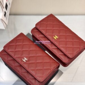 Replica Chanel New Magnetic Caviar Wallet On Chain WOC Burgundy Bag 33814
