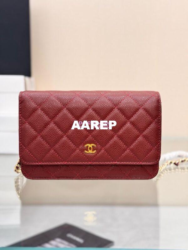 Replica Chanel New Magnetic Caviar Wallet On Chain WOC Burgundy Bag 33814 4