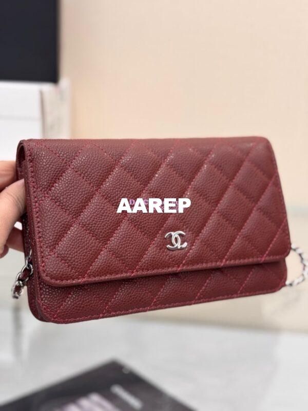 Replica Chanel New Magnetic Caviar Wallet On Chain WOC Burgundy Bag 33814 13