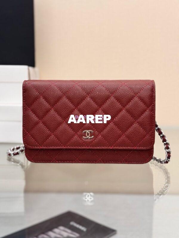 Replica Chanel New Magnetic Caviar Wallet On Chain WOC Burgundy Bag 33814 15