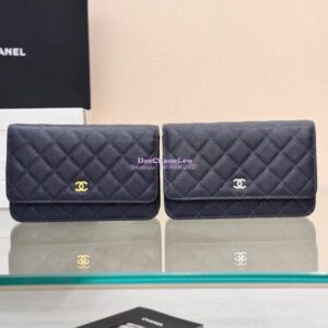 Replica Chanel New Magnetic Caviar Wallet On Chain WOC Navy Bag 33814