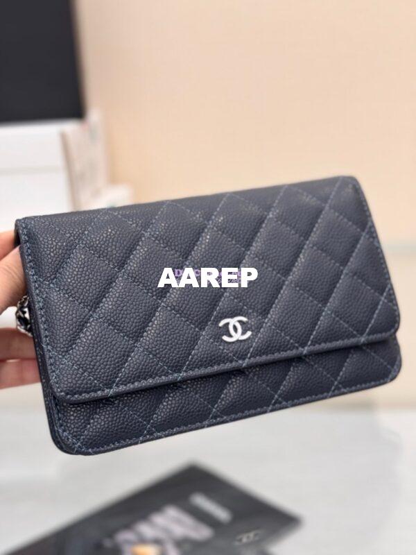 Replica Chanel New Magnetic Caviar Wallet On Chain WOC Navy Bag 33814 13