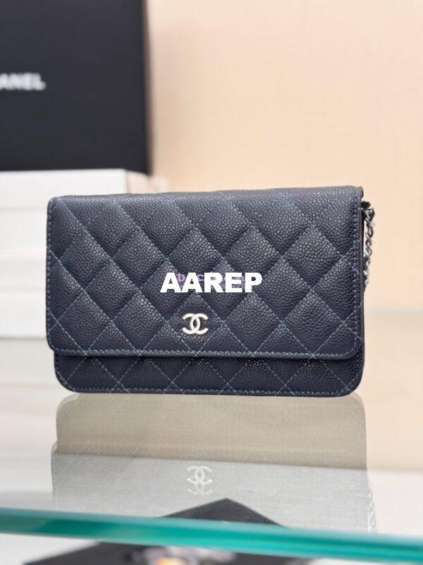 Replica Chanel New Magnetic Caviar Wallet On Chain WOC Navy Bag 33814 14