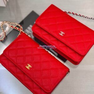 Replica Chanel New Magnetic Caviar Wallet On Chain WOC Red Bag 33814