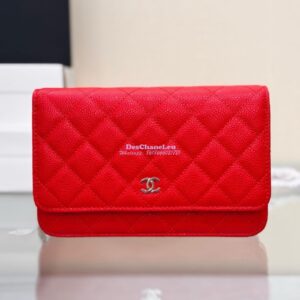 Replica Chanel New Magnetic Caviar Wallet On Chain WOC Red Bag 33814 2