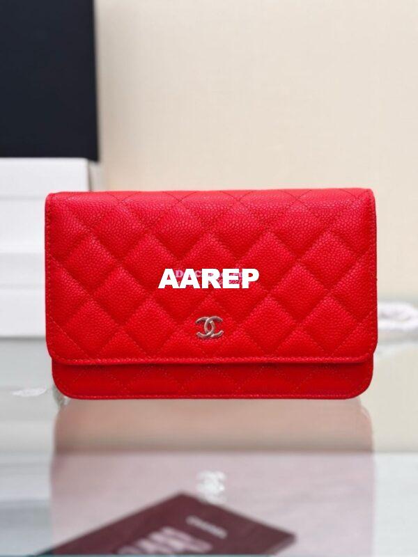 Replica Chanel New Magnetic Caviar Wallet On Chain WOC Red Bag 33814 4