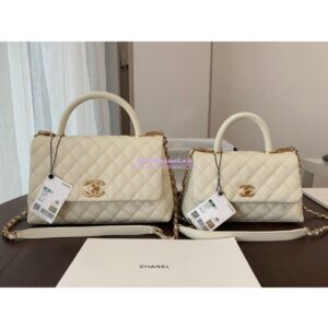 Replica Chanel Coco Grained Calfskin Flap Bag with Handle 92991 White