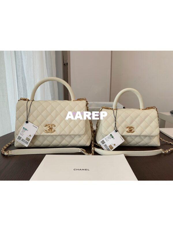 Replica Chanel Coco Grained Calfskin Flap Bag with Handle 92991 White 3