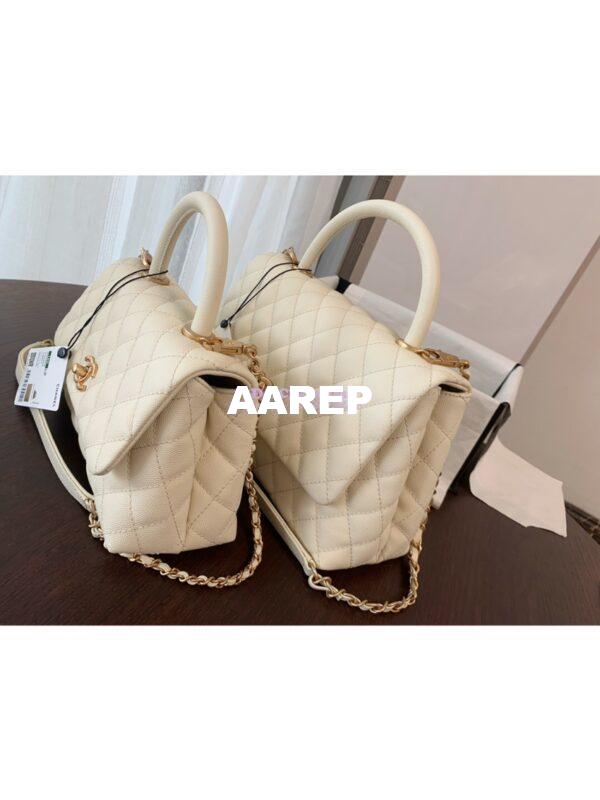 Replica Chanel Coco Grained Calfskin Flap Bag with Handle 92991 White 4