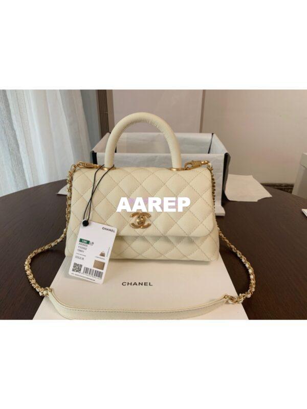Replica Chanel Coco Grained Calfskin Flap Bag with Handle 92991 White 5