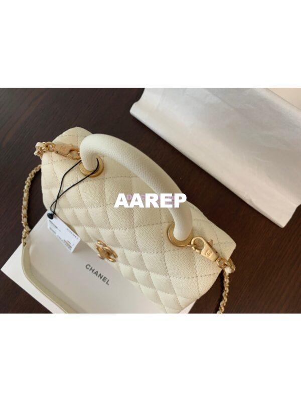 Replica Chanel Coco Grained Calfskin Flap Bag with Handle 92991 White 6