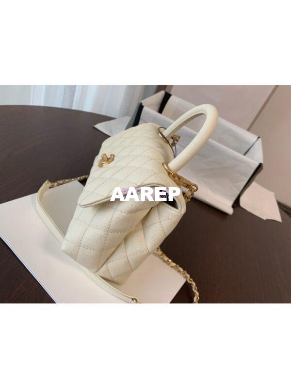 Replica Chanel Coco Grained Calfskin Flap Bag with Handle 92991 White 9