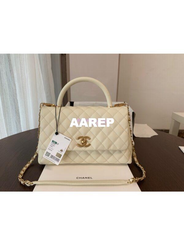 Replica Chanel Coco Grained Calfskin Flap Bag with Handle 92991 White 12