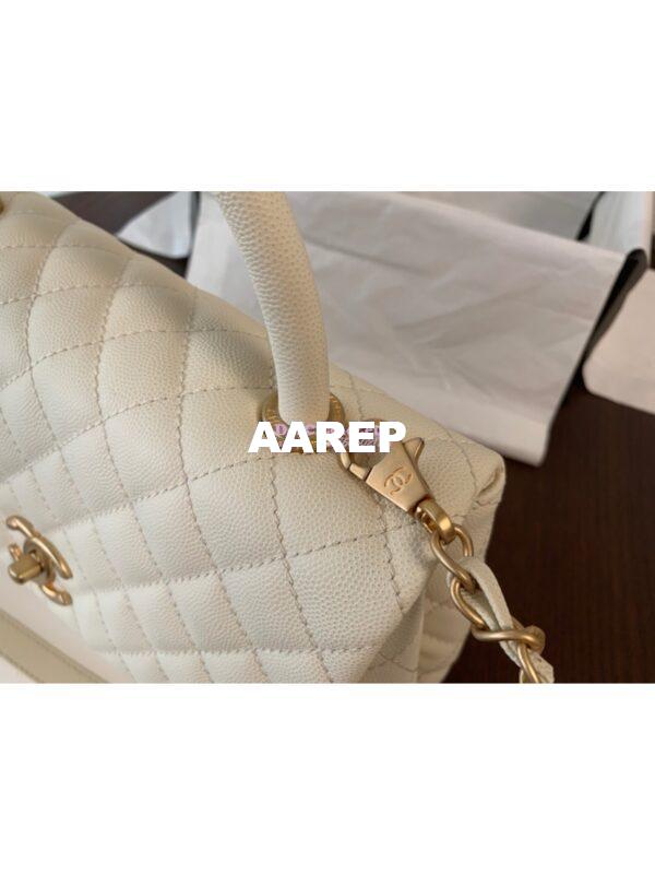 Replica Chanel Coco Grained Calfskin Flap Bag with Handle 92991 White 14