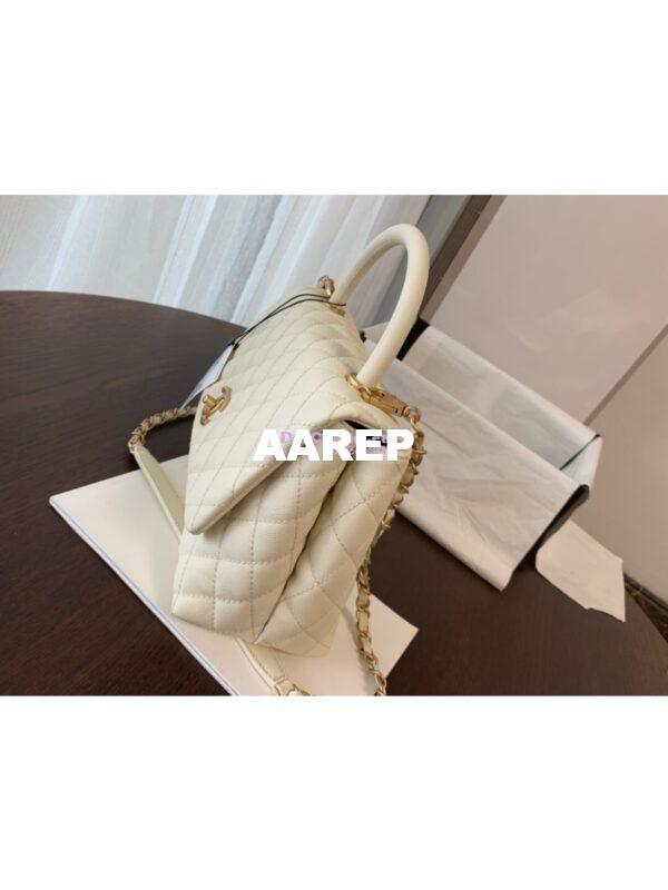 Replica Chanel Coco Grained Calfskin Flap Bag with Handle 92991 White 16