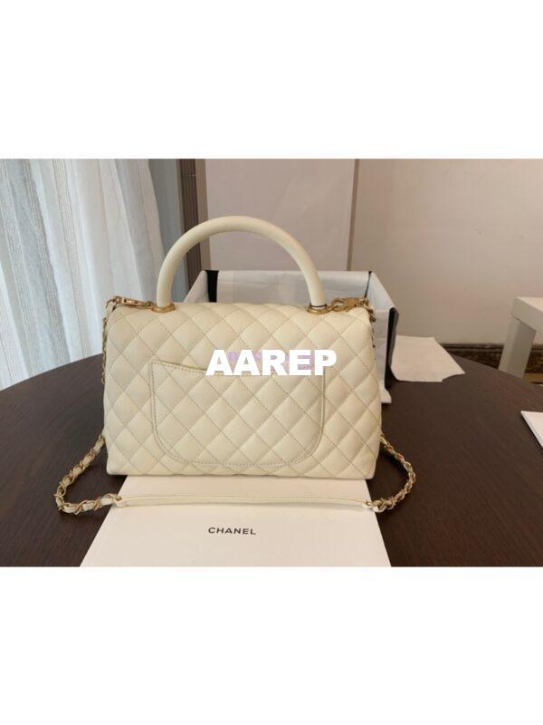Replica Chanel Coco Grained Calfskin Flap Bag with Handle 92991 White 17
