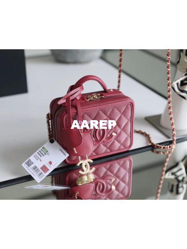 Replica Chanel CC Filigree Vanity Case Vanity Case A93343 Caviar Burgundy 12