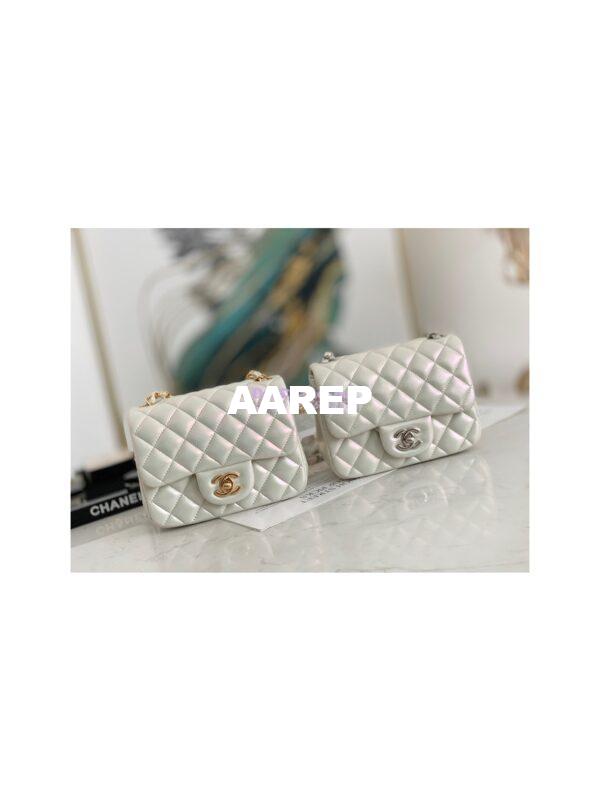 Replica Chanel Mini Classic Flap CF17cm in White Iridescent Lambskin Bag 3