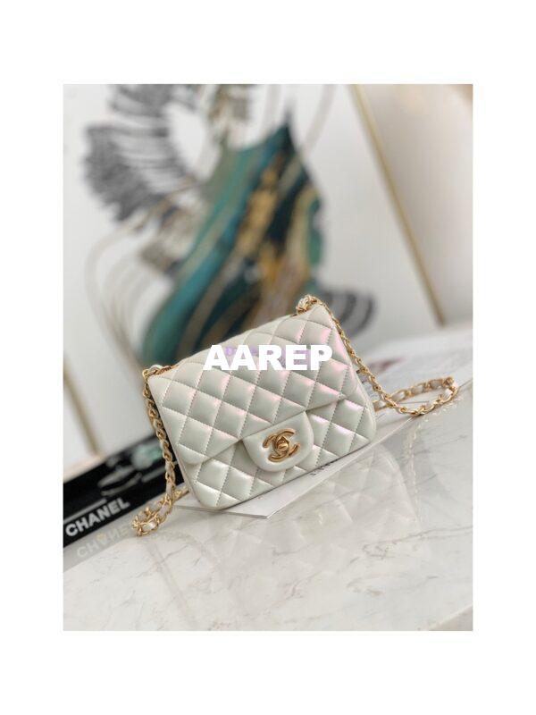 Replica Chanel Mini Classic Flap CF17cm in White Iridescent Lambskin Bag 4
